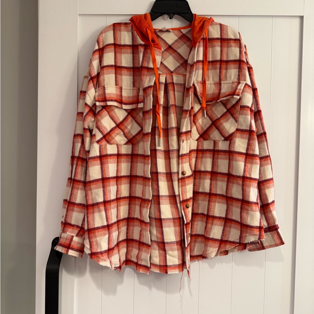 White Birch Orange Plaid Shirt with Hood size M